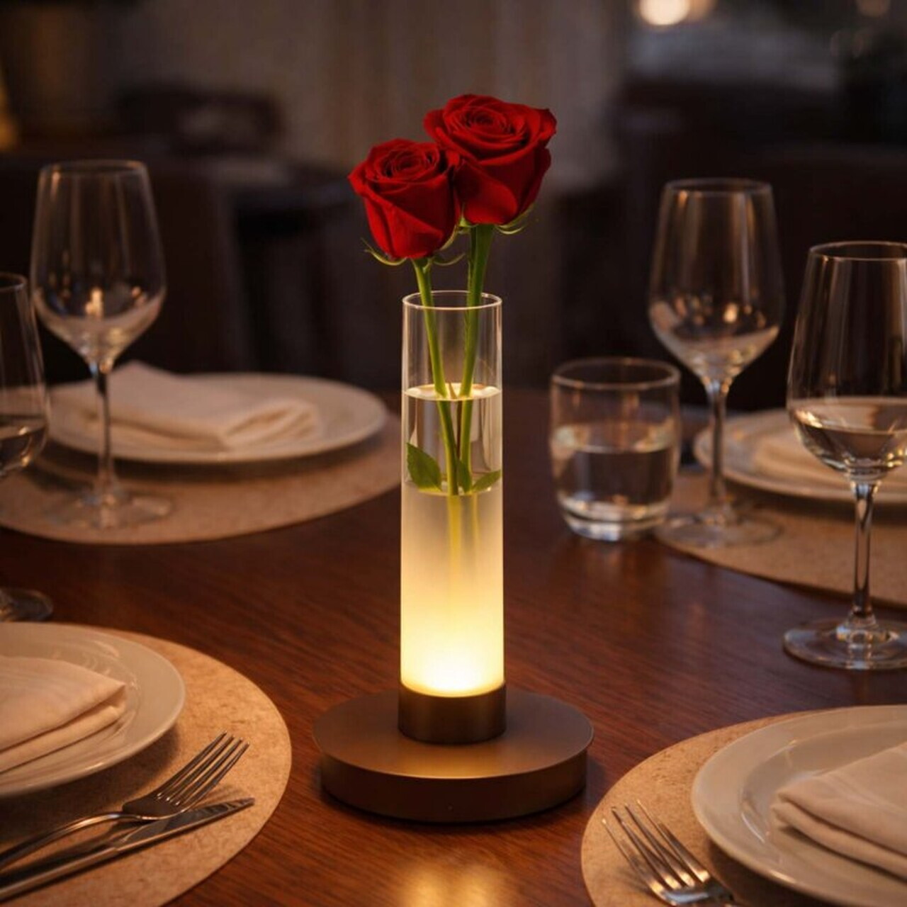 Lampa de masa reincarcabila Flora, Beper, 10.5x22 cm, metal/plastic, maro/transparent — imaginea 2