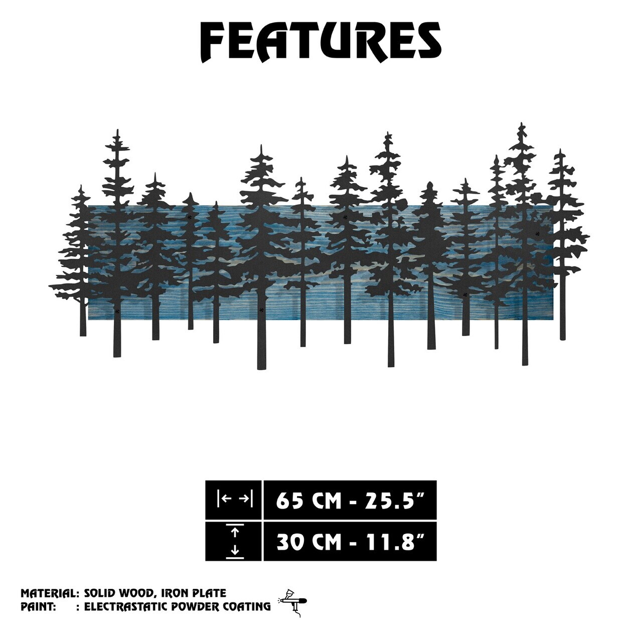 Decoratiune de perete, Nordic Pine, Cadru: Lemn (Grosime: 2 cm), Albastru/Negru — imaginea 8