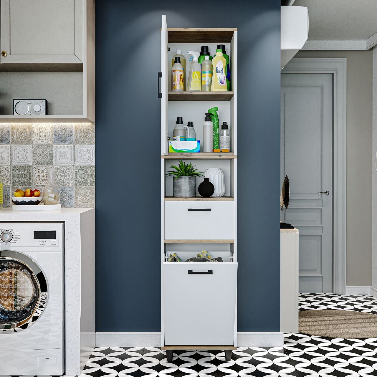 Dulap multifunctional, Hanah Home, 2530, 45x200x35 cm, PAL MELAMINAT, Pin Atlantic / Alb — imaginea 3