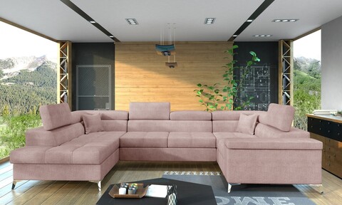 Coltar extensibil stanga 6 locuri ELTAP, Th-27, Thiago, 342x208x88 cm, lemn/poliester, roz deschis