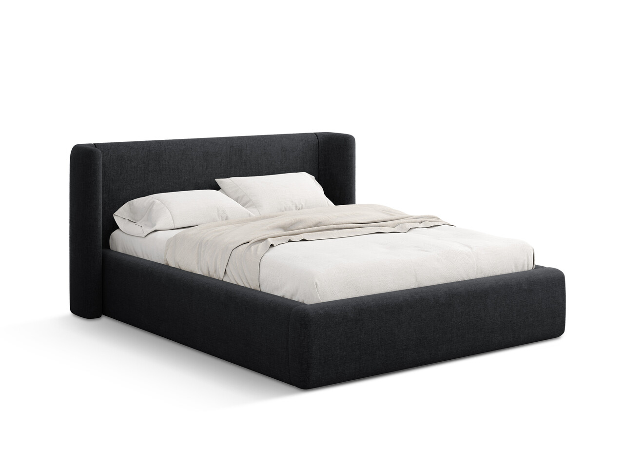 Pat tapitat cu somiera rabatabila si lada depozitare 200x200 cm Windsor & Co Jason tesatura structurata negru