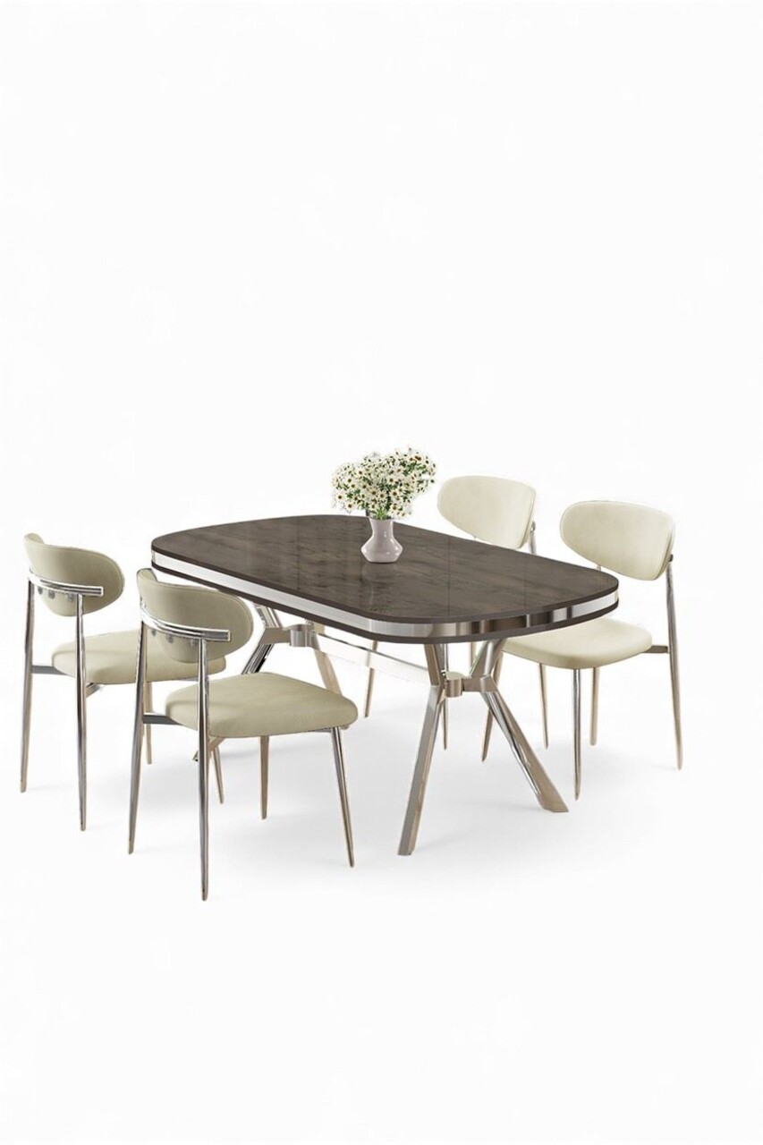 Set masă și scaune (5 bucăți), Hanah Home, Olya, Antracit / Crom / Crem - view 2