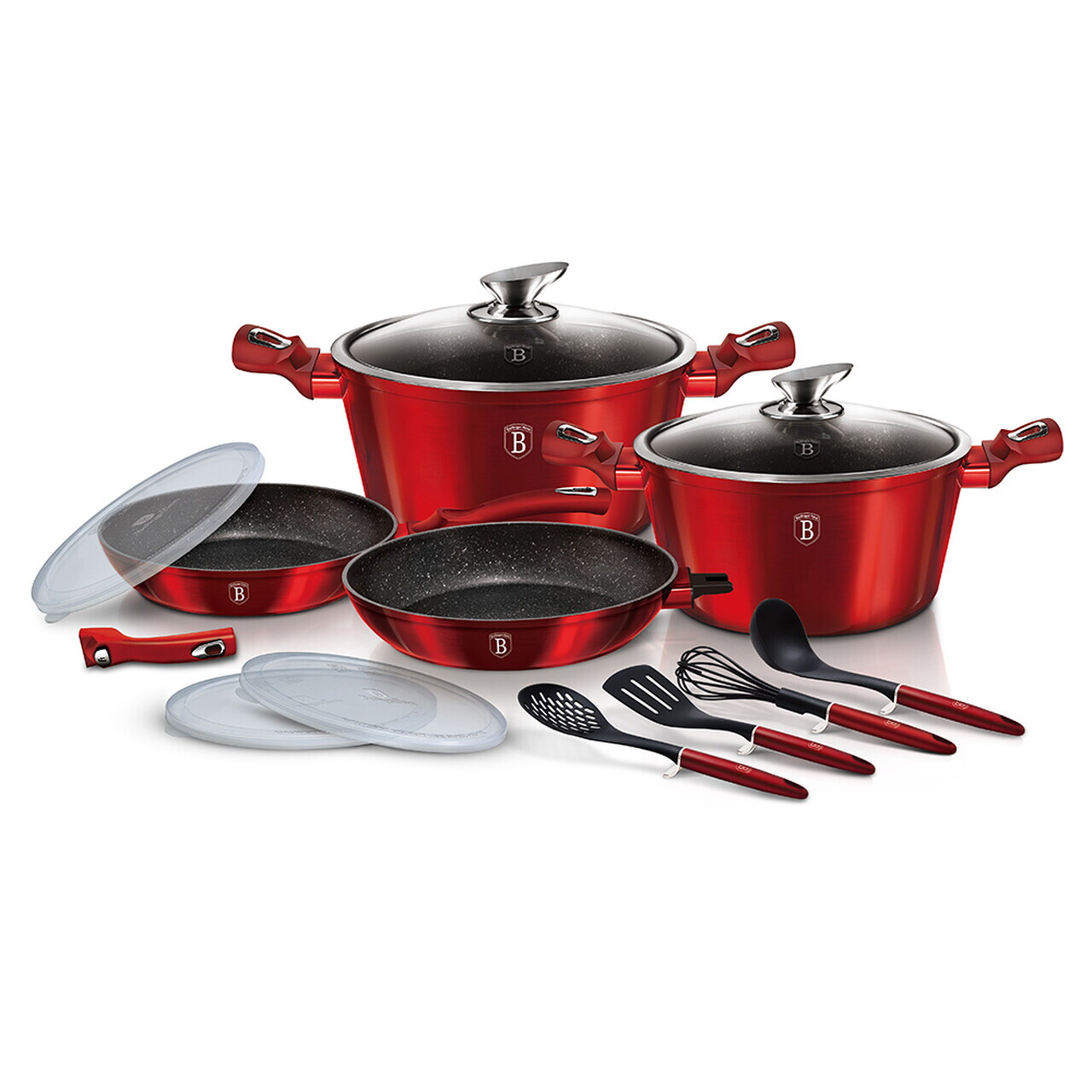 Set pentru gatit Berlinger Haus, Burgundy, 13 piese, aluminiu forjat, rosu - imagine 2