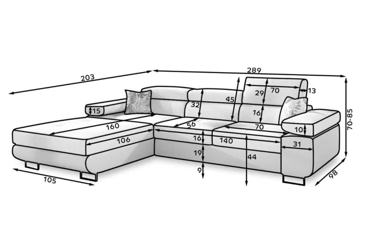 Coltar extensibil stanga 4 locuri ELTAP, Armd-62, Armando, 289x203x85 cm, lemn/poliester, albastru inchis