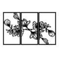 Decoratiune de perete, Flower 8, Metal, 37 x 65 cm, 3 piese, Negru
