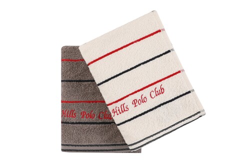Set 2 prosoape de maini 407,  Beverly Hills Polo Club, 50x90 cm, bumbac, alb/gri