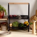 Cos fructe etajat cu 2 niveluri, Gridio, Homla, 38x25x51 cm, metal/lemn, negru/natur