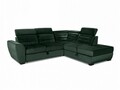 Coltar extensibil cu sezlong dreapta, 3 tetiere si lada, Barbie, 255 x 225 x 80/96 cm, verde inchis