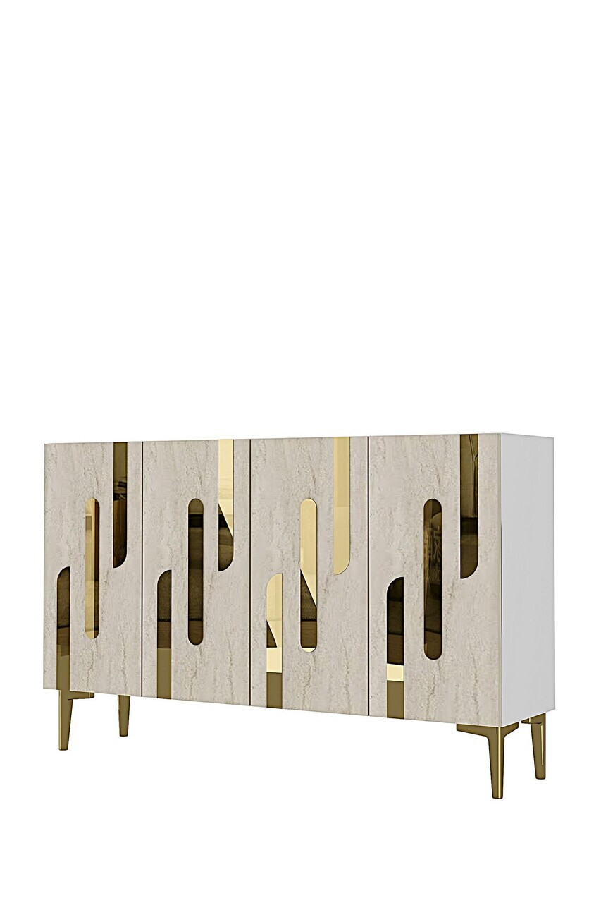 Consola, Hanah Home, Ece 120, 120x75x32 cm, White / Travertine / Gold — imaginea 3
