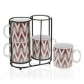 Set 4 cani cu suport Cierra, Versa, Ø10.5x8 cm, portelan, rosu