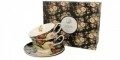 Set 2 cesti cu farfurie Warda, Duo, 200 ml, portelan, negru