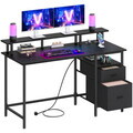 Birou Vasagle, cu priza si 2 porturi USB, sertare din material textil, 140x60x90 cm, negru