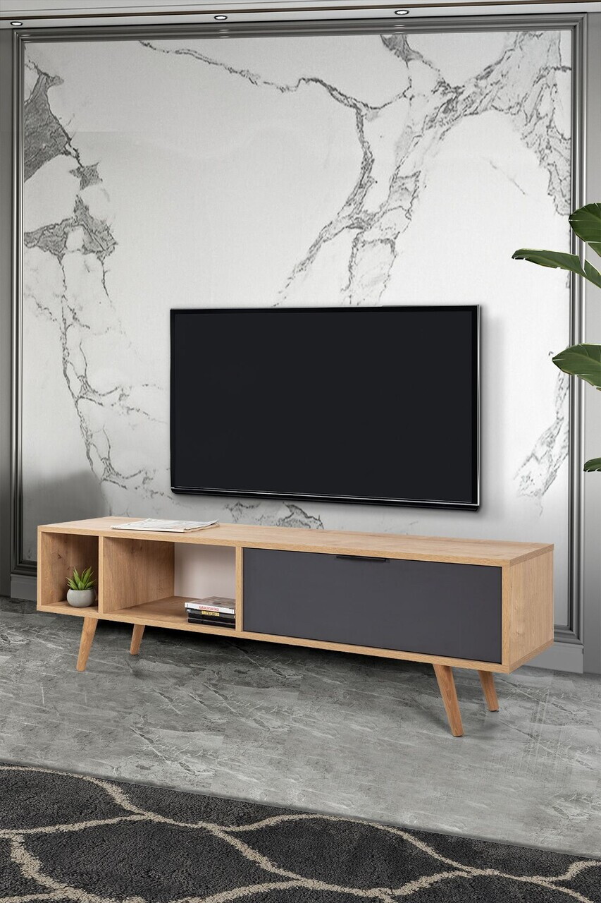 Comoda TV, Hanah Home, Venüs 3641, 160x46x35 cm, PAL, Stejar safir / Antracit — imaginea 4