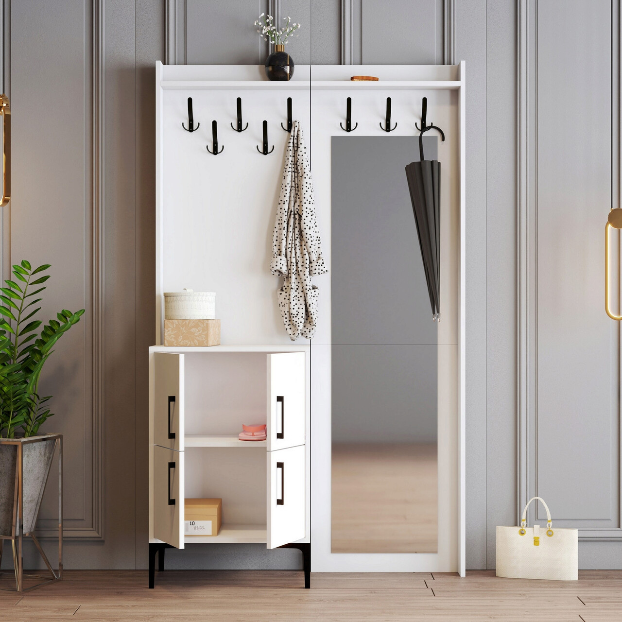 Cuier de perete, Hommy Craft, Berlin BC, 120x200x35 cm, Alb - 1 | YEO