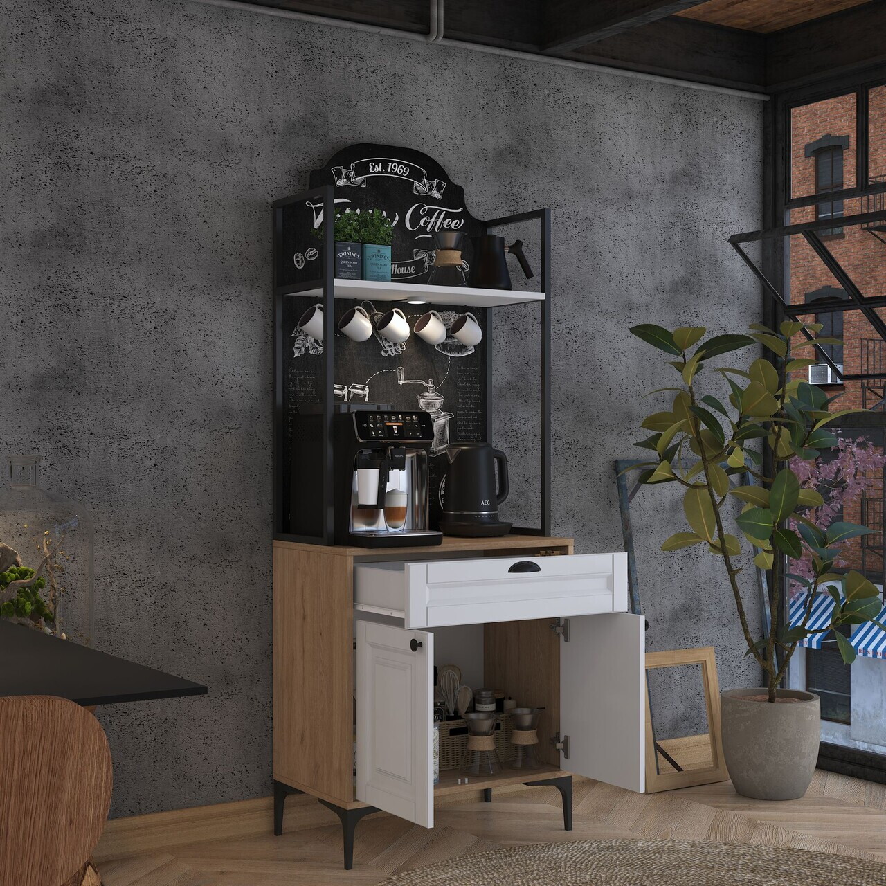 Dulap multifunctional, Hanah Home, JE158, 70x184.6x40 cm, PAL melaminat, Nuc/Alb - view 7