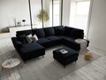 Coltar panoramic extensibil dreapta 7 locuri, Moghan, Micadoni Home, BL, 313x194x88 cm, catifea, albastru inchis