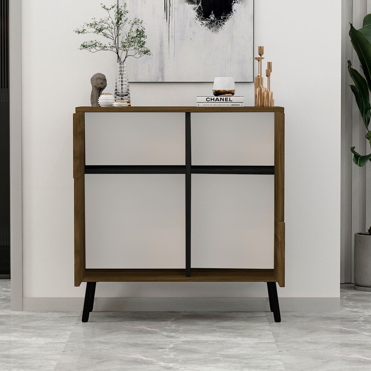Dulap multifunctional, Hanah Home, Darien, 76.5x79.5x35 cm, PAL, Nuc Istanbul / Lemn negru — imaginea 4