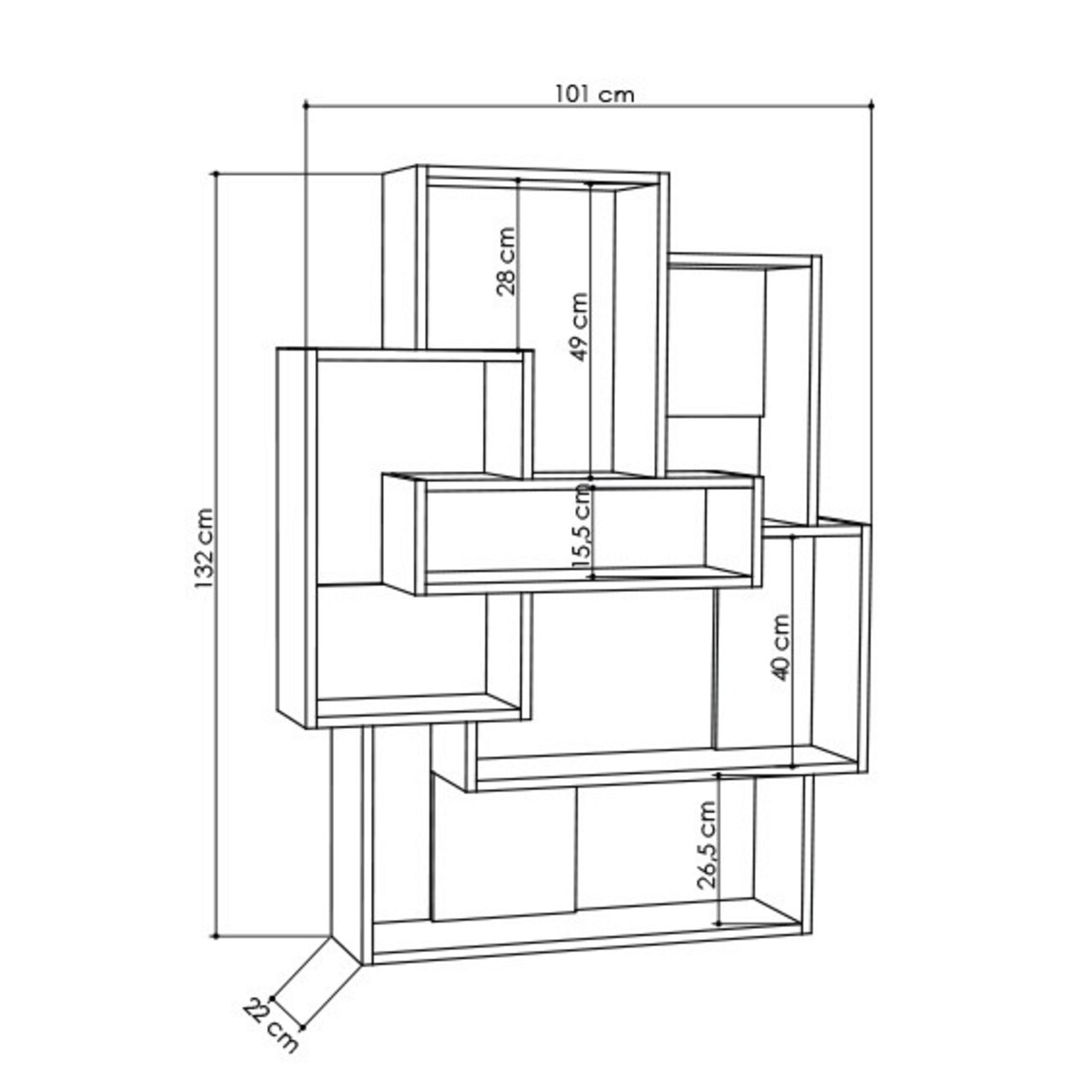 Corp biblioteca, Decortie, Barce, 101x132x22 cm, Stejar alb