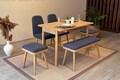 Set masa extensibila si 6 scaune, Vella, Vina Mini 03 1048, PAL, Stejar / Albastru închis