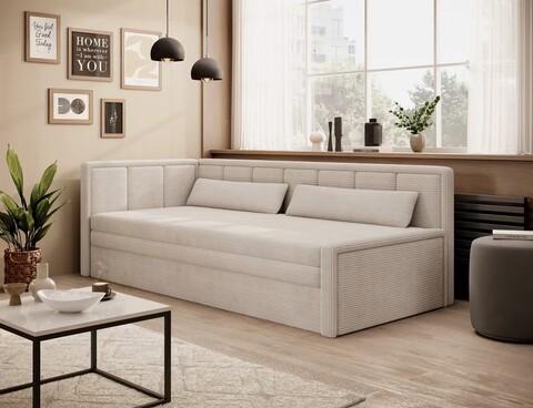 Canapea extensibila brat stanga 3 locuri, ELTAP, Fulgeo, 214x82x77 cm, lemn/catifea din poliester, bej