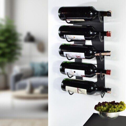 Raft decorativ metalic pentru vinuri, Hanah Home, Vın, 55x20x10 cm, Negru