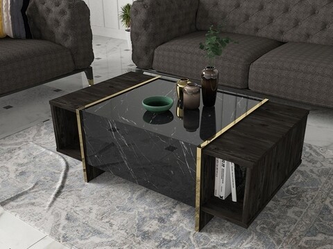 Masuta de cafea Veyron, Talon, 103.8 x 60 x 37.3 cm, negru/auriu 103.8