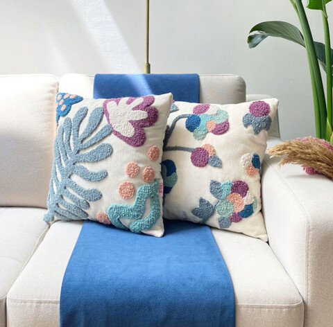 Set 2 perne decorative, plummy flores, material: 20% in, 80% poliester, violet / verde migdale / roz / bleumarin / mentă