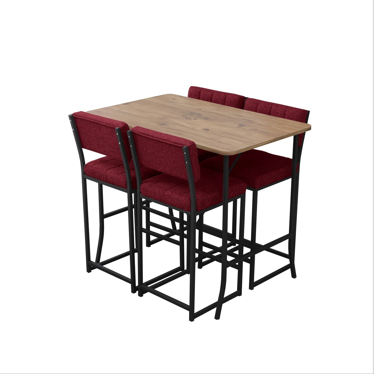 Set masa si 4 scaune de bar, Hanah Home, Retro, Burgundia / Nuc - imagine 4
