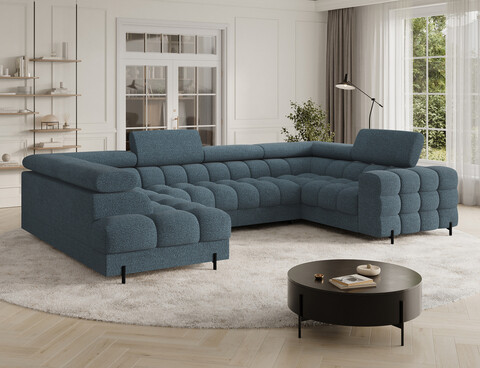 Coltar extensibil stanga 3 locuri ELTAP, LT-40JAF, Fectory, 346x205x93 cm, lemn/poliester, albastru