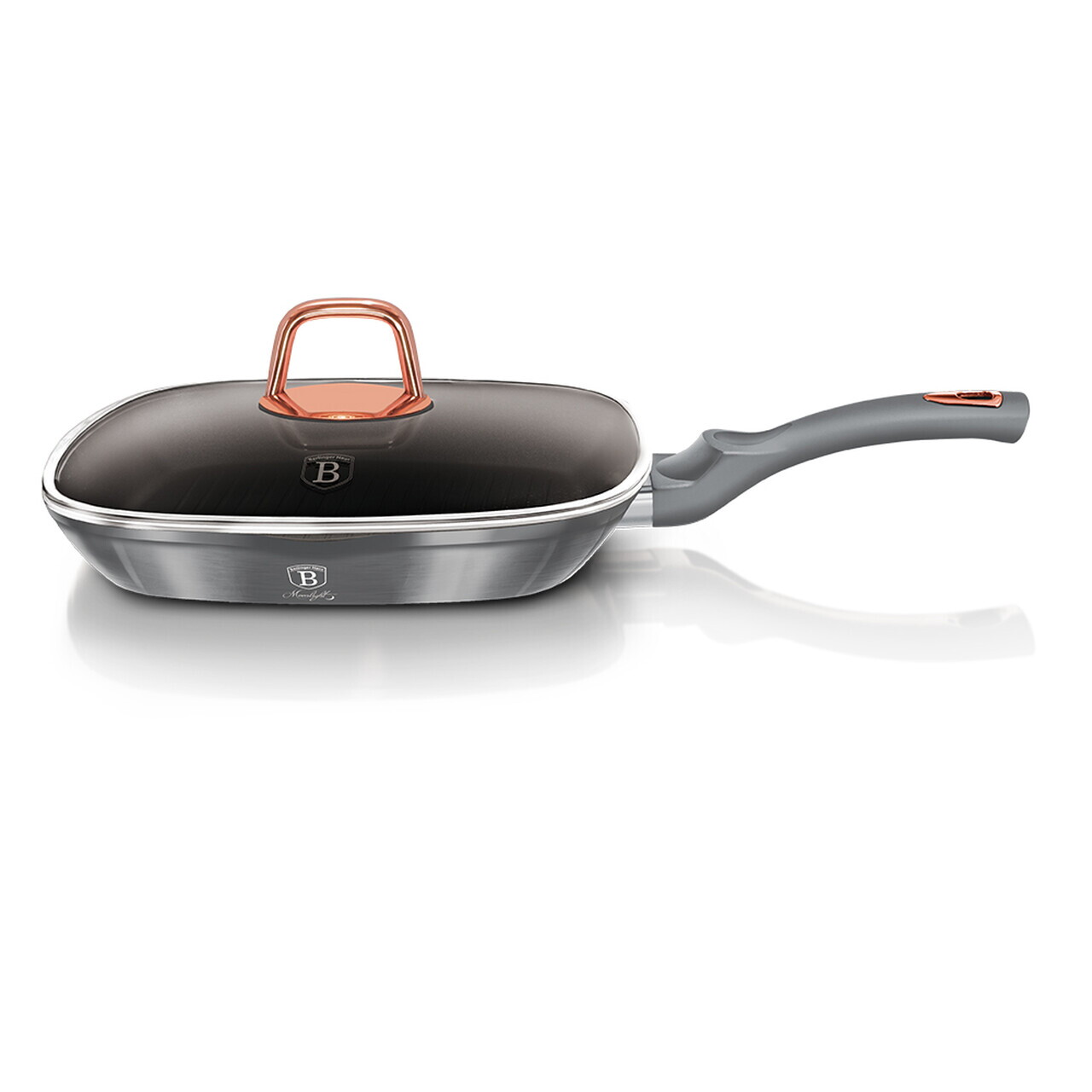 Tigaie grill cu capac Berlinger Haus, Moonlight, 28 cm, 2.1 L, aluminiu forjat, gri - imagine 8