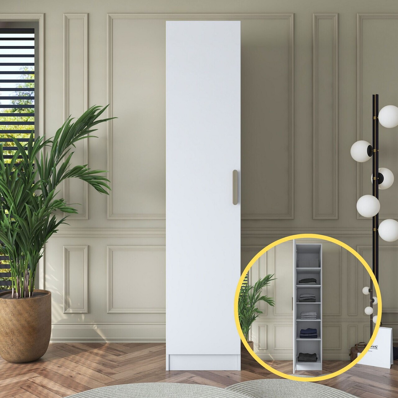 Dulap pentru haine, Hanah Home, BA162, 45x210x57.5 cm, PAL melaminat, Alb - view 3