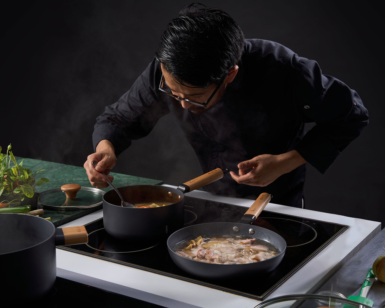 Oala cu capac Samurai Gourmet by Rikito Watanabe si Cooking by Heinner, 16x7 cm, 1.4 L, aluminiu, negru/natur - imagine 5