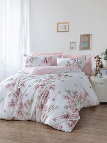 Lenjerie de pat dubla, Spring - White, EnLora Home, 65% bumbac/35% poliester