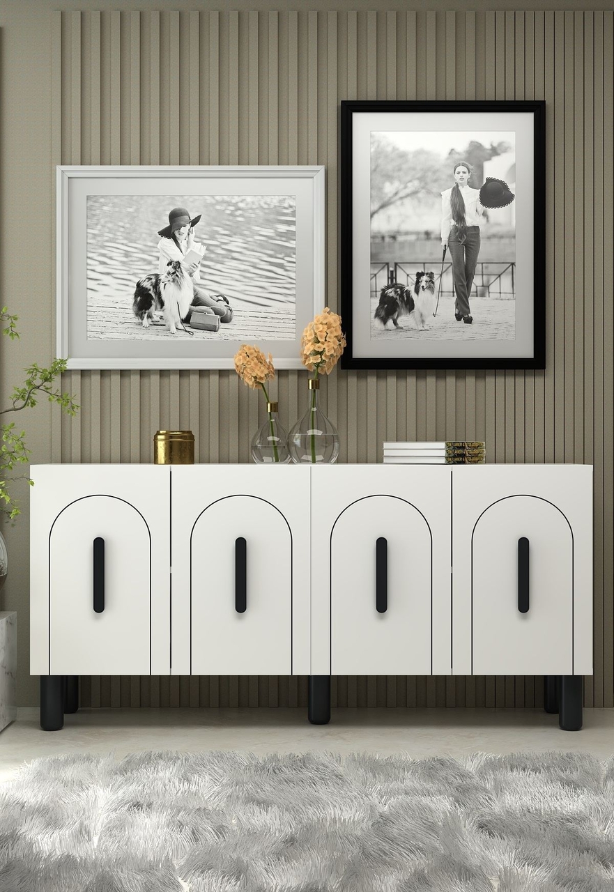 Consola, Hanah Home, Yosun, 150x75x35 cm, PAL , Alb/Negru