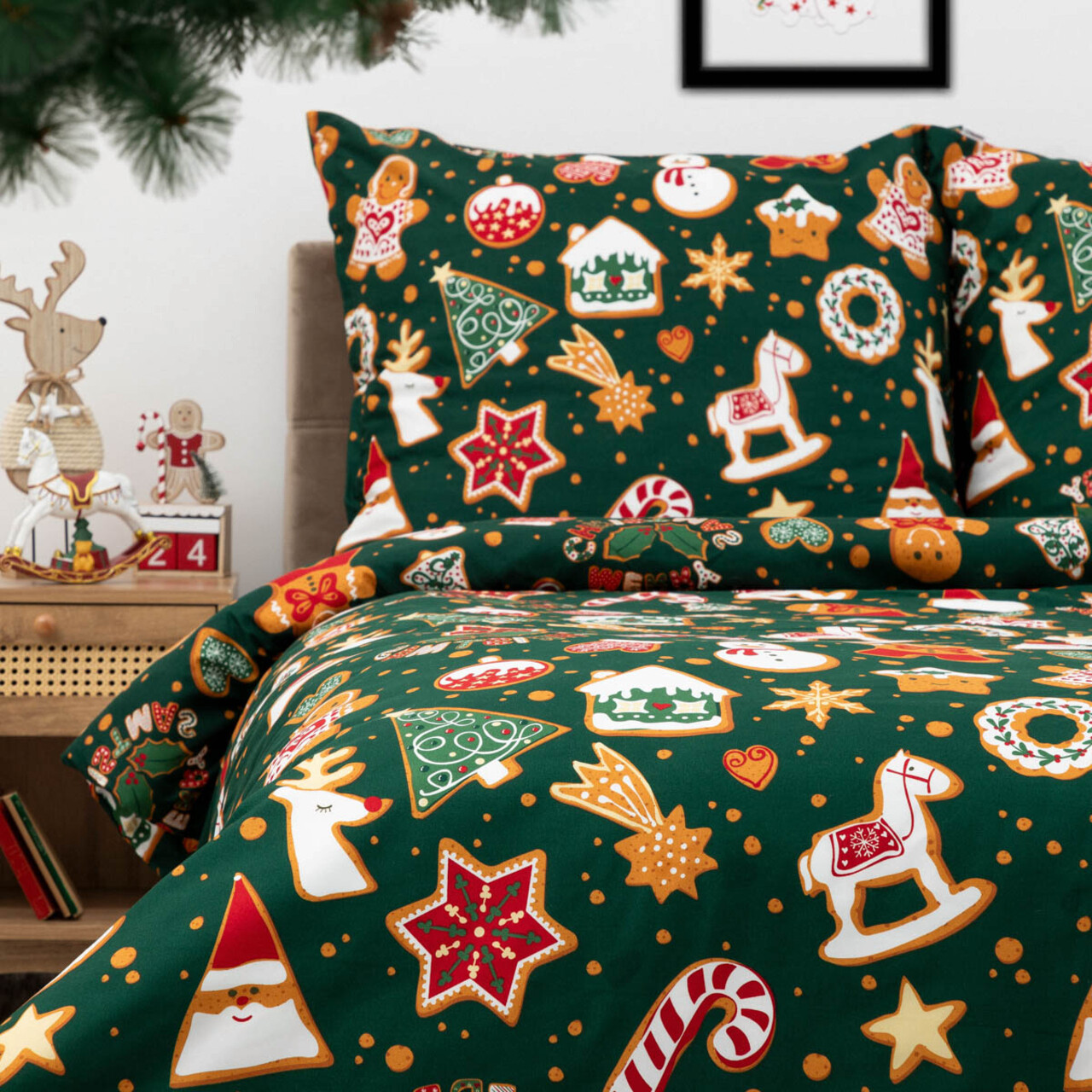 Lenjerie de pat dubla Grinchy, Homla, 3 piese, 160x200 cm, microfibra din poliester, multicolor