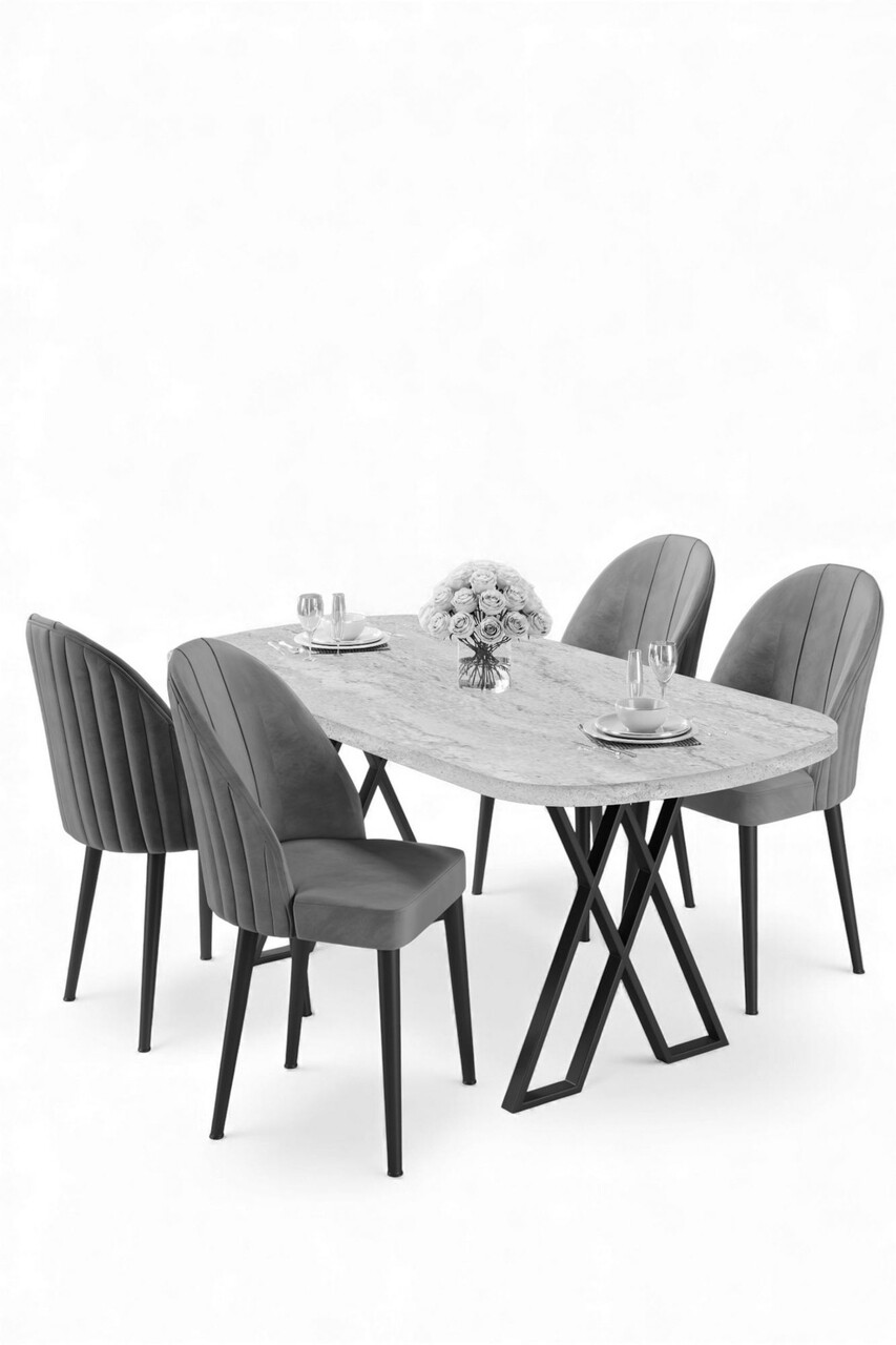 Set masă și scaune (5 bucăți), Hanah Home, Kaye, Travertin / Gri - view 2