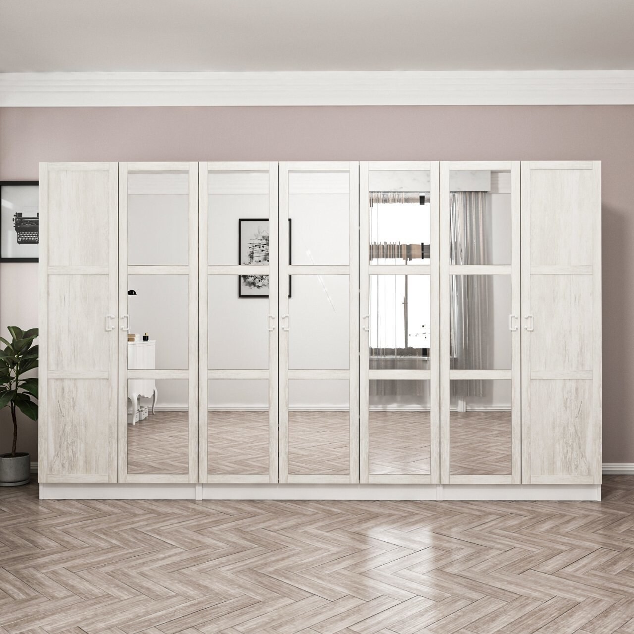 Dulap pentru haine, Minerva, Kale Country, 315x210x52 cm, PAL, Alb - 1 | YEO