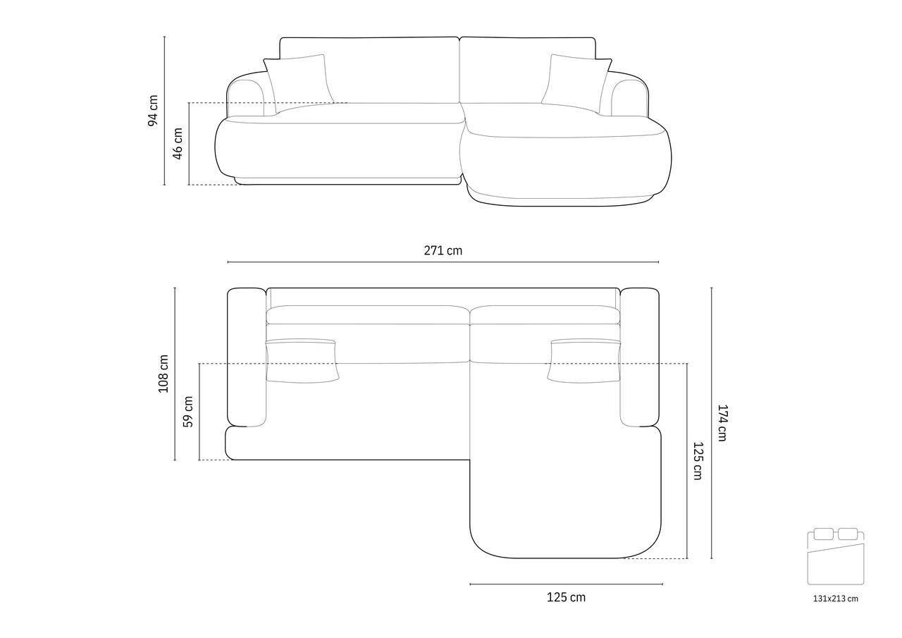 Coltar extensibil dreapta 5 locuri, modular, cu lada depozitare, Ella, Micadoni Home, 271x174x94 cm, catifea, bej deschis