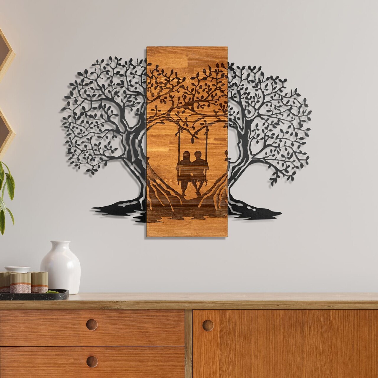Decoratiune de perete, Sogno Forestale -5, Metal, Lemn, Nuc negru