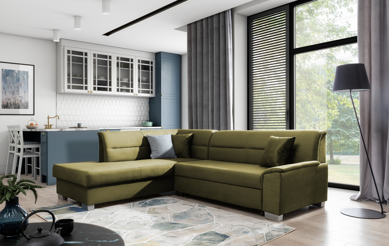 Coltar extensibil stanga 4 locuri ELTAP, BR40, Bergen, 247x214x83 cm, lemn/poliester, verde olive - 1 | YEO