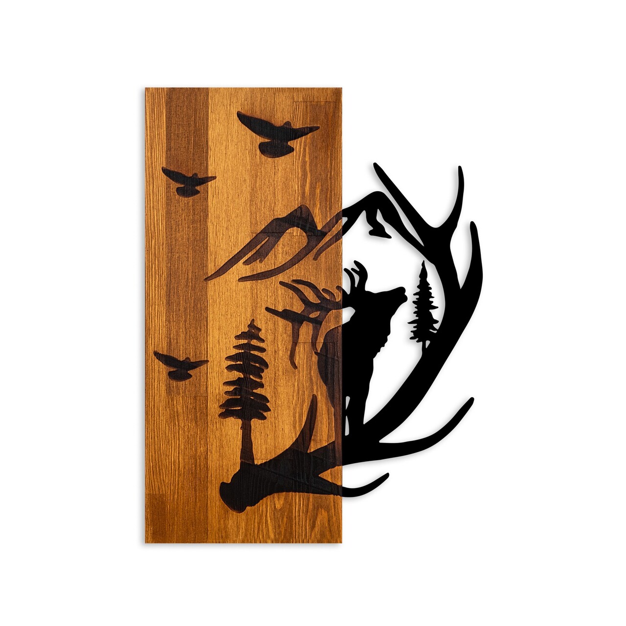 Decoratiune de perete, Deer and Mountain, Lățime: 43 cm Înălțime: 58 cm Adâncime: 3 cm, Nuc / Negru - view 5