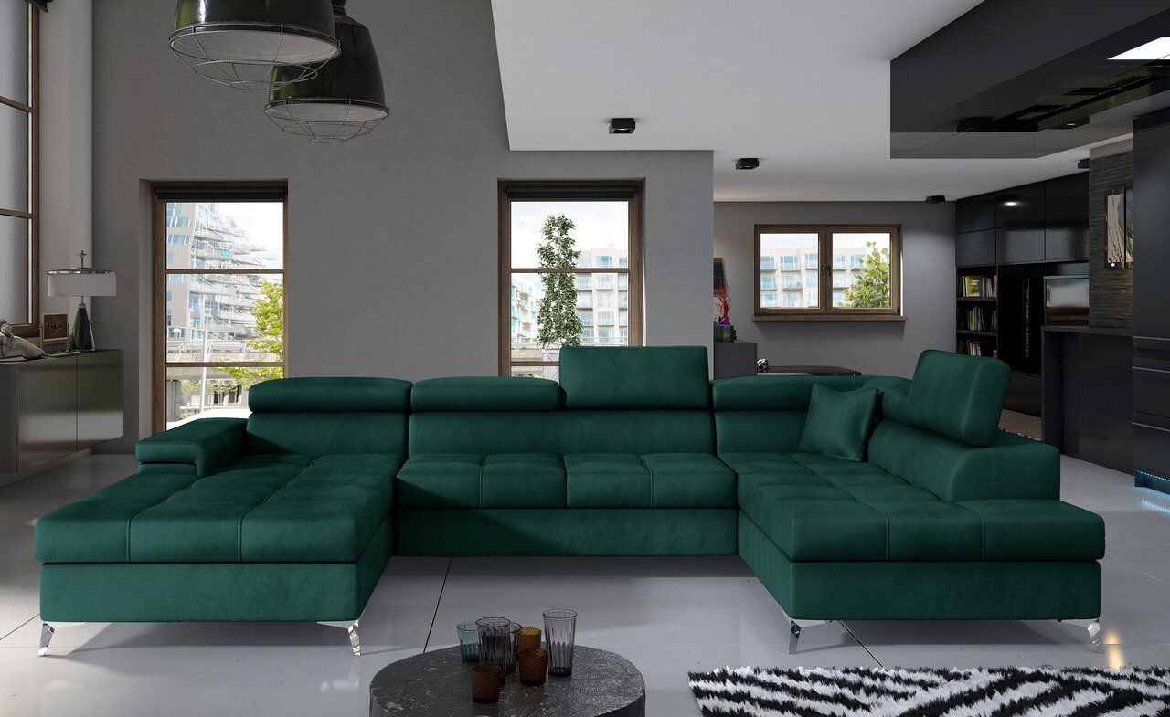Coltar extensibil dreapta 5 locuri ELTAP, Edr-40, Eduardo, 337x205x88 cm, lemn/poliester, verde inchis