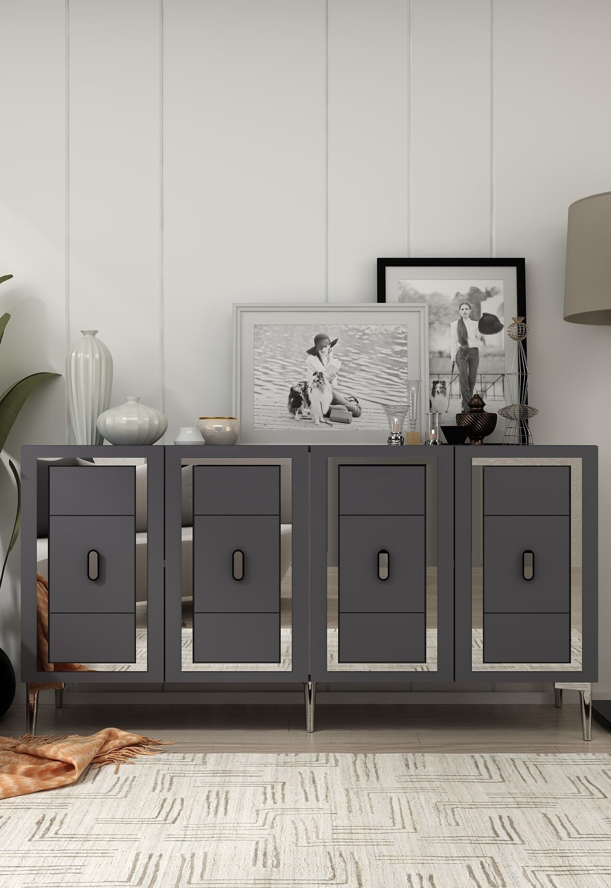 Consola, Hanah Home, Orion, 150x75x35 cm, PAL , Antracit / Argintiu