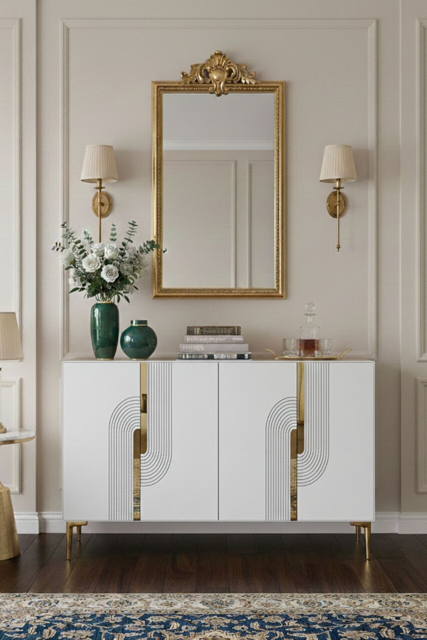 Consola, Hanah Home, Meyra 120, 120x75x32 cm, Alb/Auriu - view 3