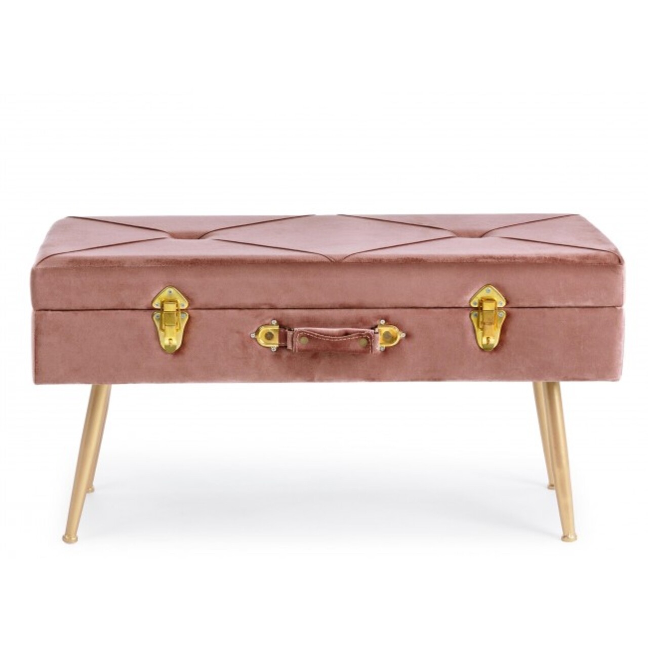 Bancheta Polina Antiqued, Bizzotto, cu spatiu de depozitare, 80x34x42 cm, catifea, roz - 1 | YEO