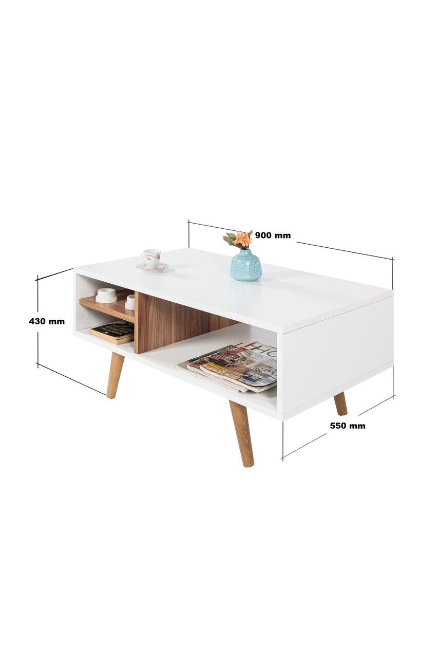 Masuta de cafea, Hanah Home, Venüs 2031, 90x43x55 cm, PAL, Alb/Maro — imaginea 3