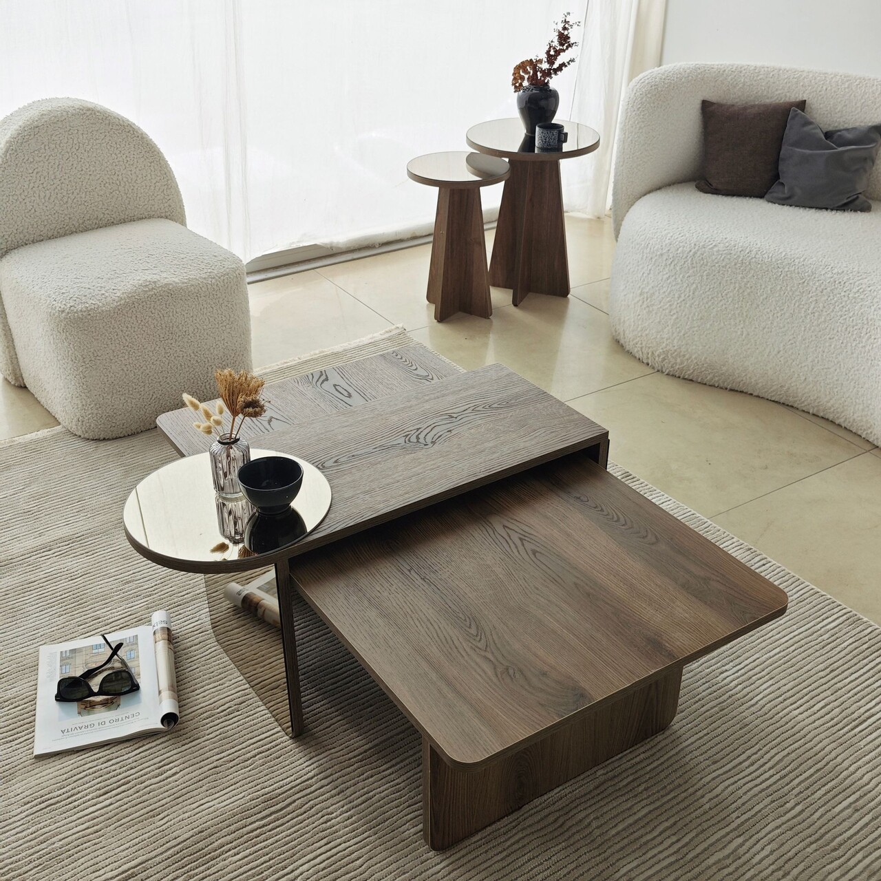Set masute de cafea, Hanah Home, Luna 4, Bronz / Nuc - imagine 4
