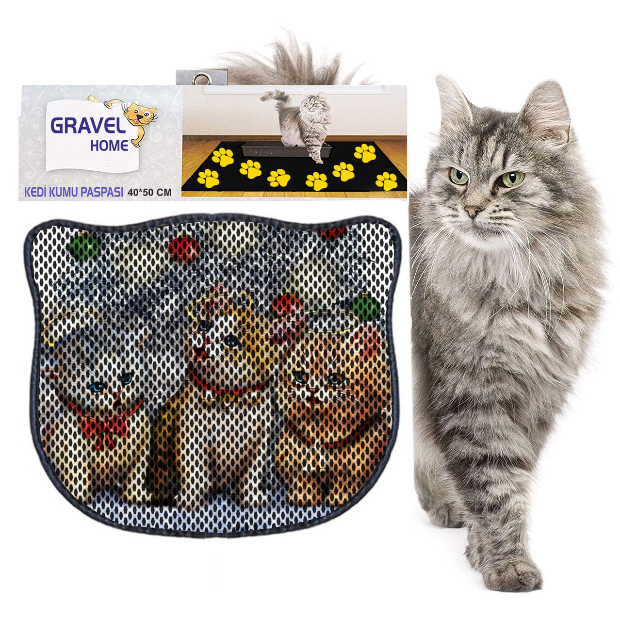 Covoras litiera pentru colectarea granulelor de nisip, Paws &amp; Whiskers, Kdkafa0172, 50% PVC/50% poliester, Multicolor - view 2