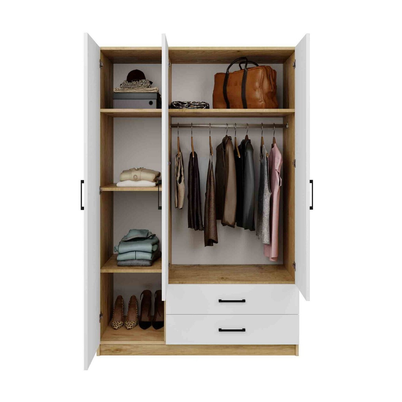 Dulap pentru haine, Hanah Home, Yaman 1600-209, 120x181x45 cm, PAL, Nuc/Alb — imaginea 5