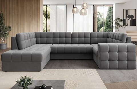 Coltar extensibil stanga 5 locuri ELTAP, LT-04SO, Blewett, 299x198x82 cm, lemn/poliester, gri